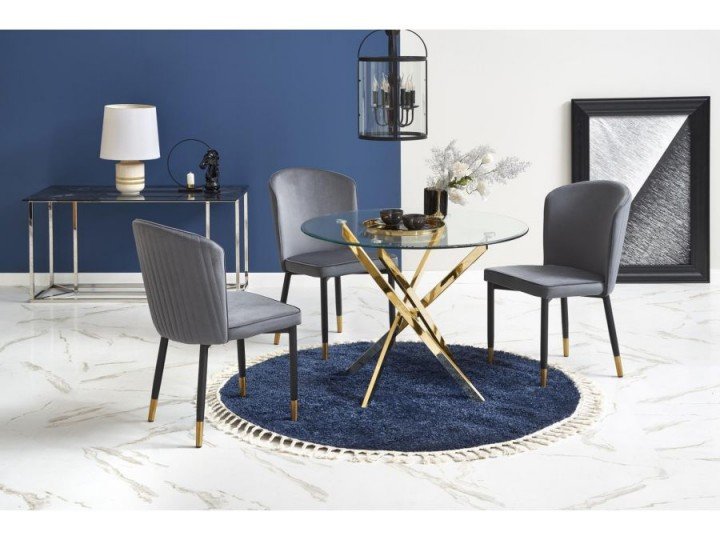 Стол Halmar RAYMOND100х100x73 см Прозрачный/Золотой